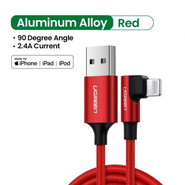 UGREEN Angled Lightning To USB 2 0 A Male Cable 90 Angle 1M Red