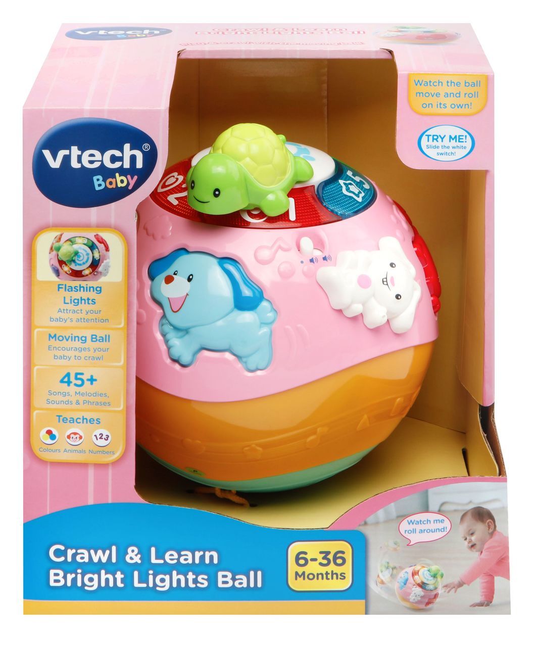 vtech crawl & learn bright lights ball pink