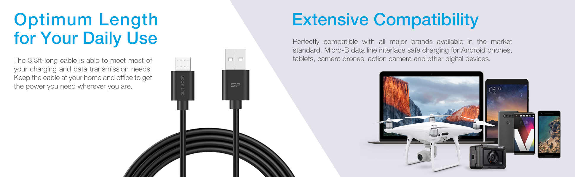 Silicon Power Quick Charge 3.0 USB Micro B to USBA 3.0 Data Transfer