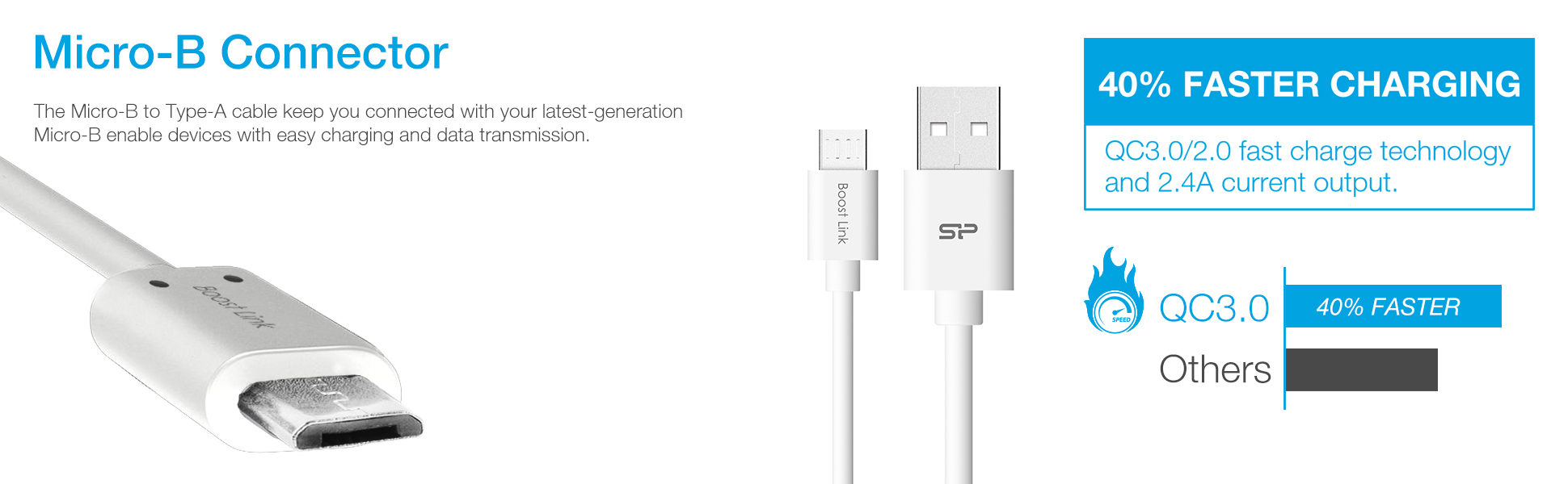 Silicon Power Quick Charge 3.0 USB Micro B to USBA 3.0 Data Transfer