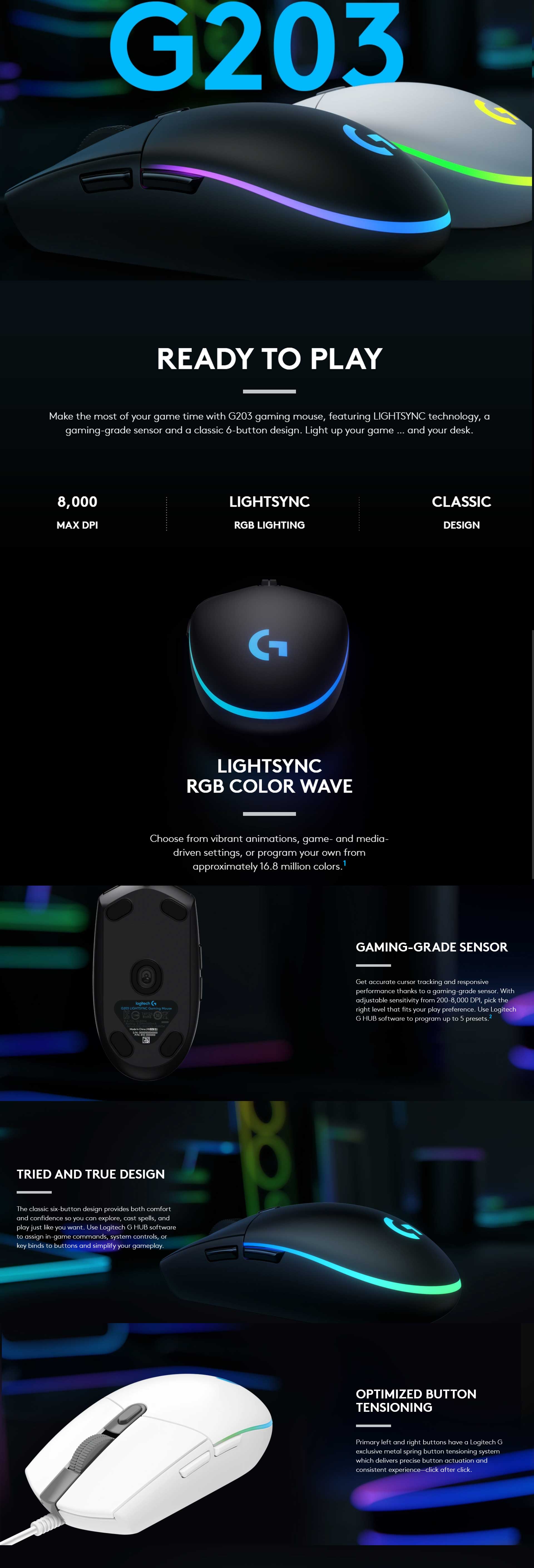 Logitech G203 Lightsync Rgb Gaming Mouse Black Umart Com Au