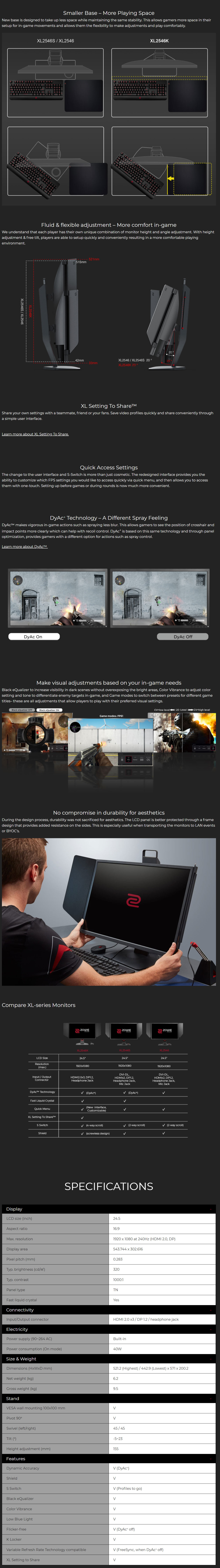 Benq Zowie 24 5in Fhd Tn 240hz Dyac Freesync Gaming Monitor Xl2546k Umart Com Au