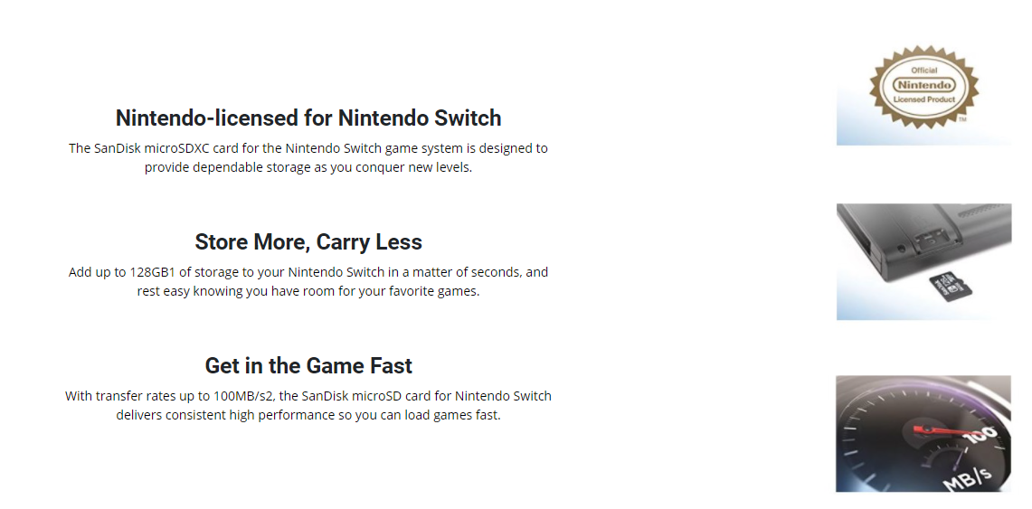 SanDisk 64GB Nintendo Switch microSDXC Memory Card, Speed Up to 100MB/s  (SDSQXAT-064G-GN6ZA) 