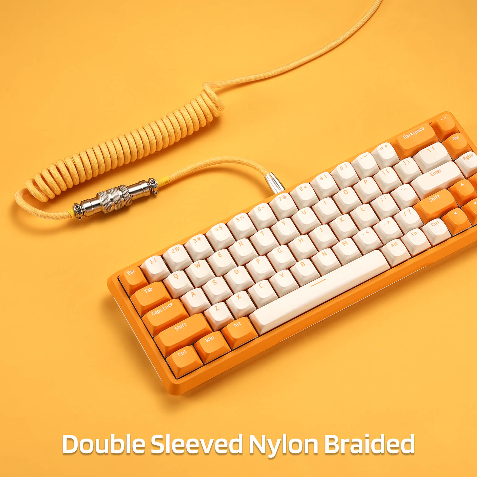 LTC Custom Mechanical Keyboard Coiled Cable USB 3.1 Type C, 1.2m Coiled USB  C Cable with Aviator Connector, Orange