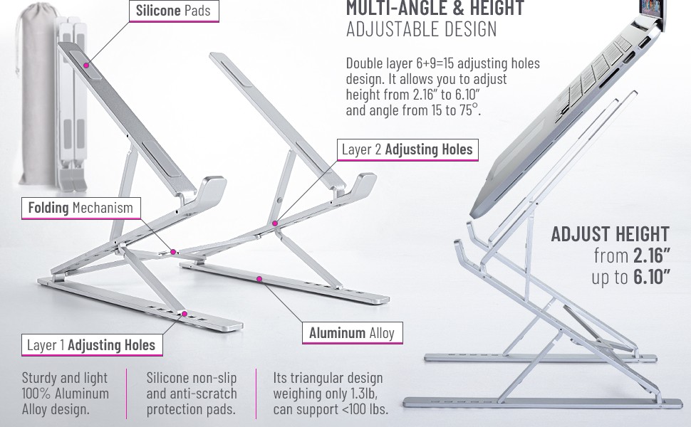 Portable Laptop Stand Double Layer 6+9 Levels Adjustable Ergonomic
