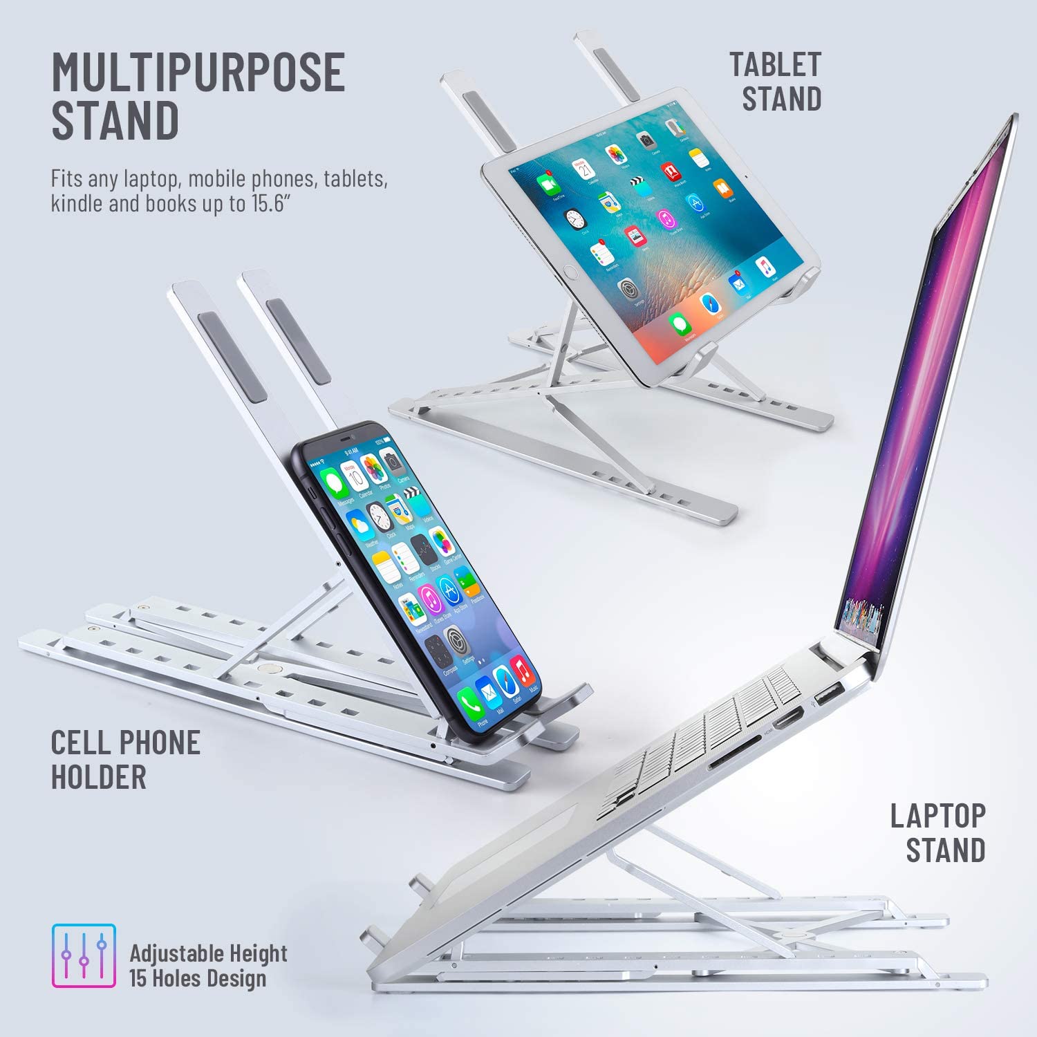 Portable Laptop Stand Double Layer 6+9 Levels Adjustable Ergonomic Portable Aluminum Lightweight