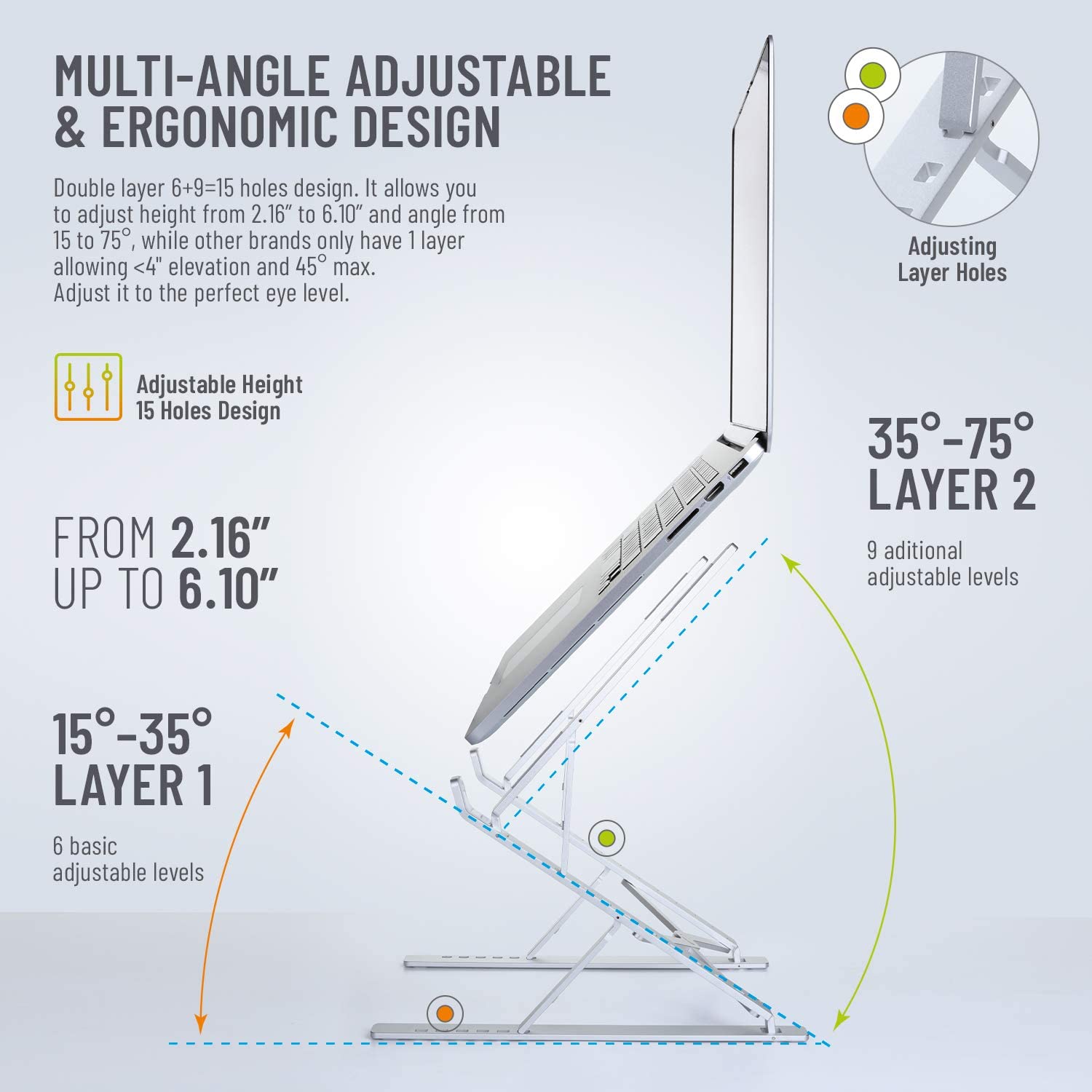 Portable Laptop Stand Double Layer 6+9 Levels Adjustable Ergonomic