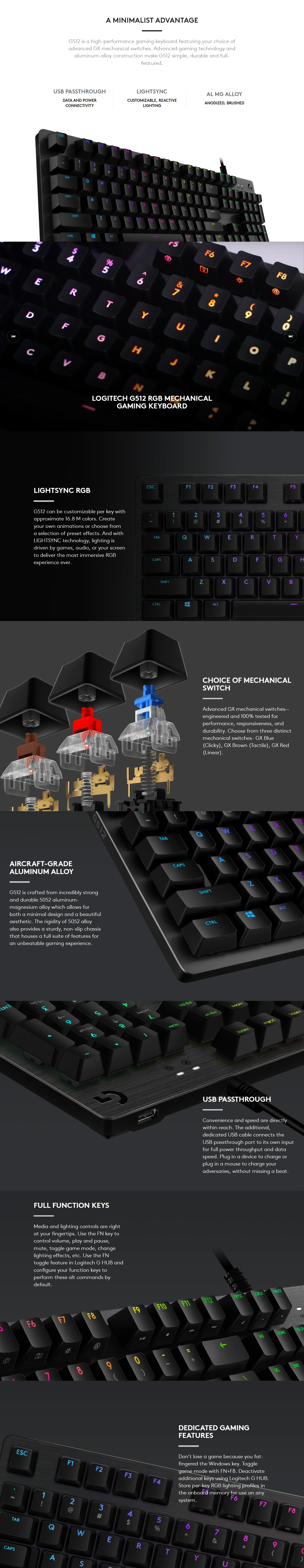 Logitech G512 Carbon RGB Mechanical Gaming Keyboard - GX Blue Switch 
