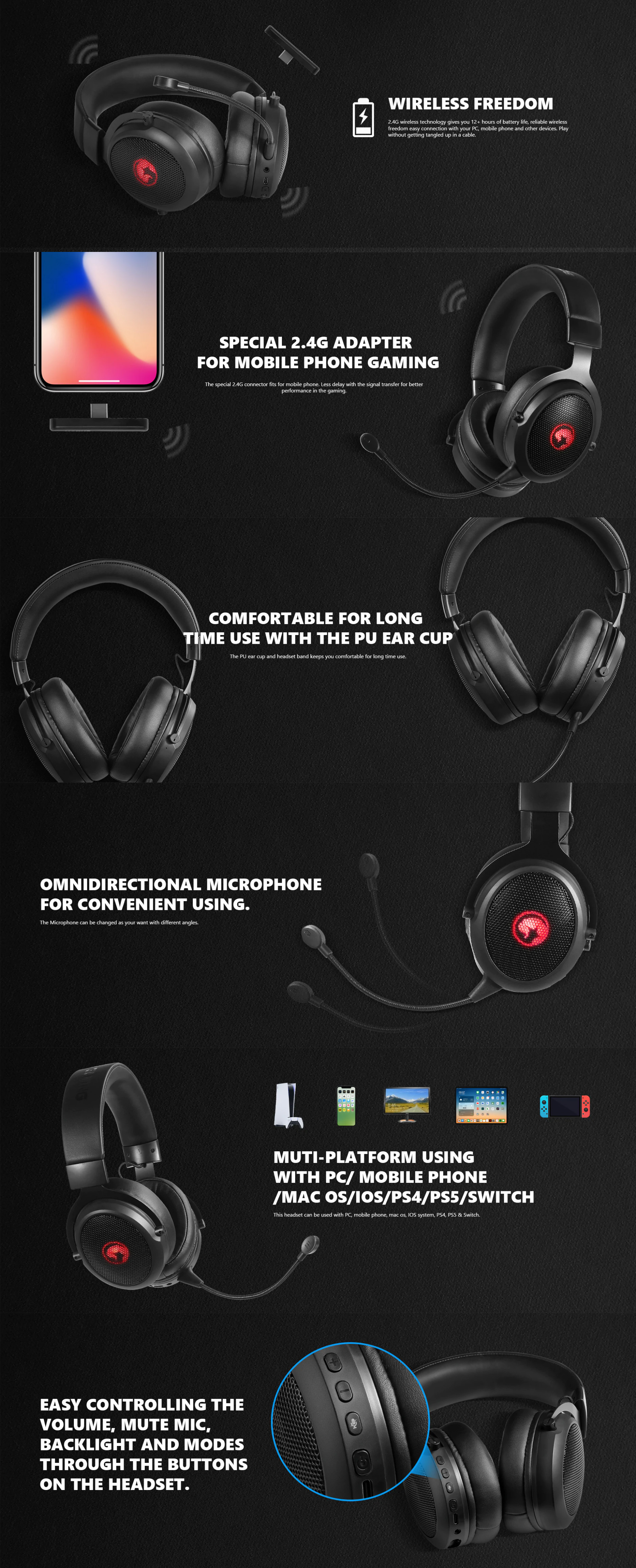 HG9088W-Wireless Gaming Headsets