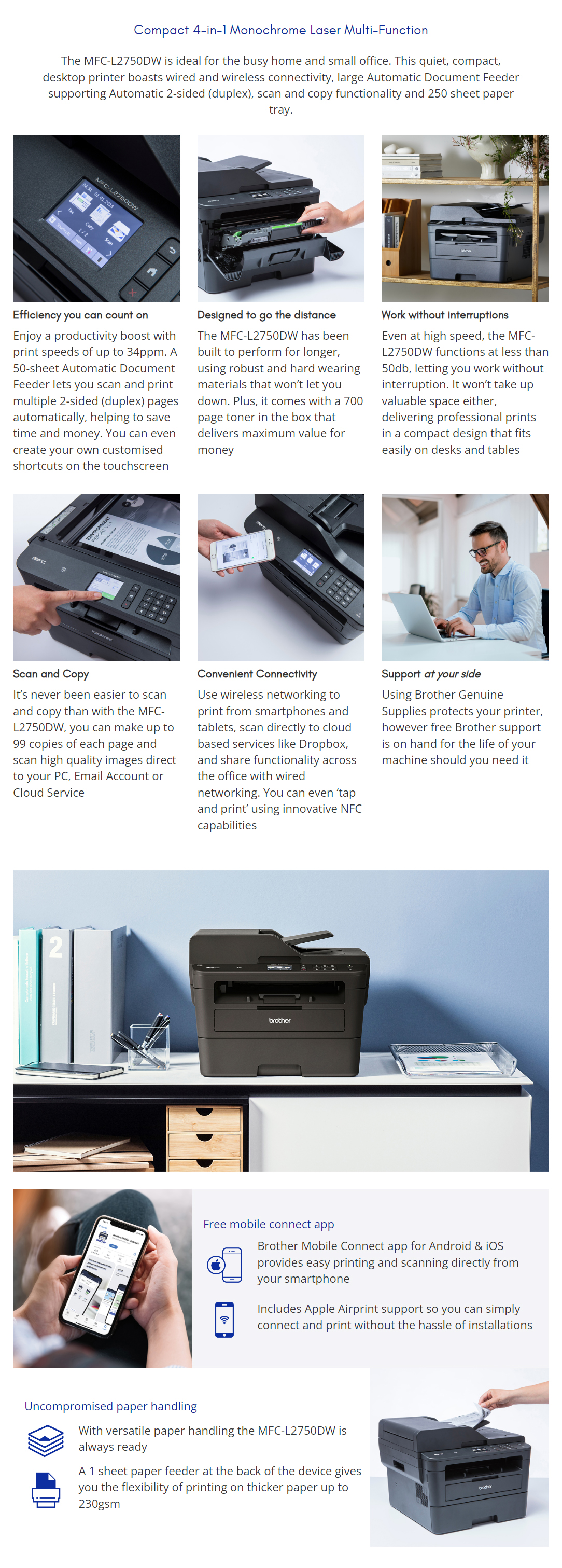  Brother Compact Monochrome Laser All-in-One Multi-function  Printer, MFCL2750DW with Super High Yield Black : Office Products