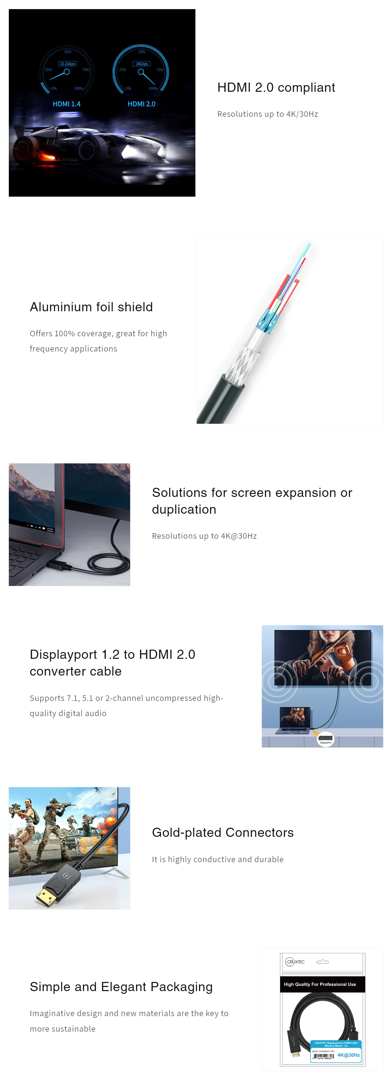 Display-Adapters-Cruxtec-DH4K30H-01-BK-1m-DisplayPort-to-HDMI-Cable-4K30HZ-1