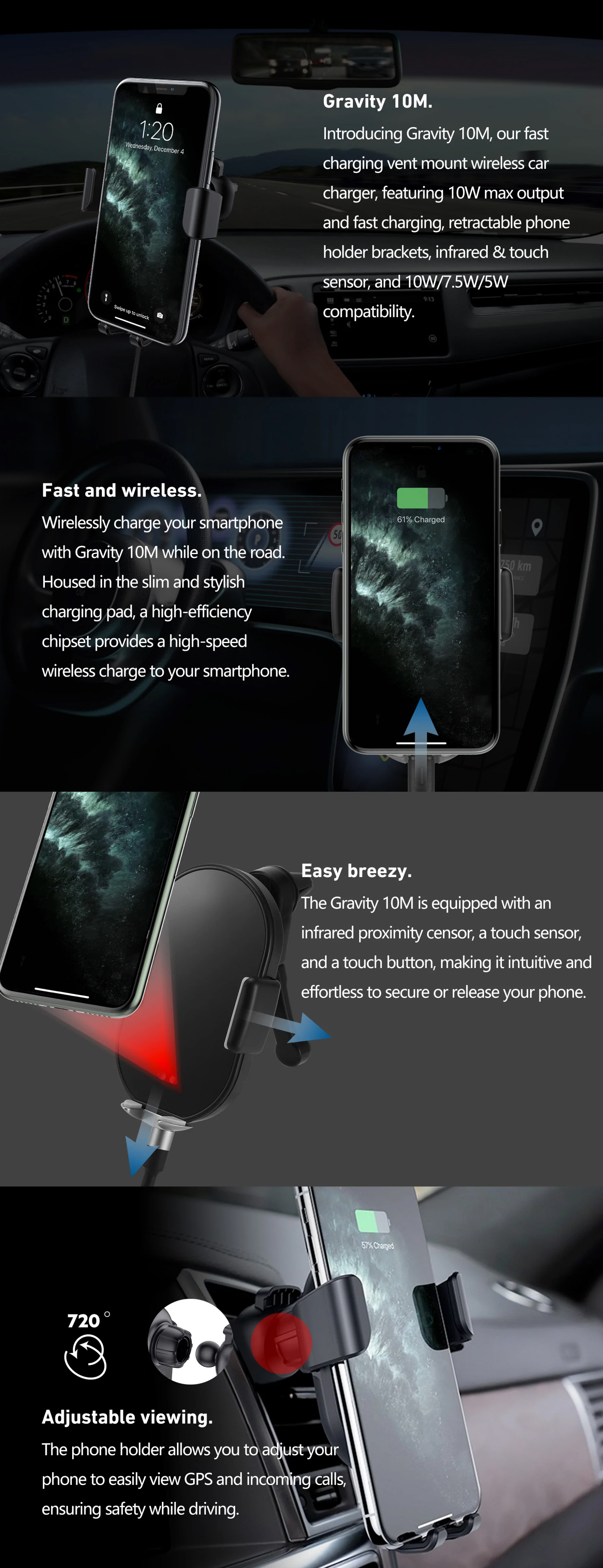 Mobile-Phone-Accessories-RockRose-Gravity-10M-10W-Wireless-Charging-Car-Phone-Mount-with-Air-Vent-Attachment-1