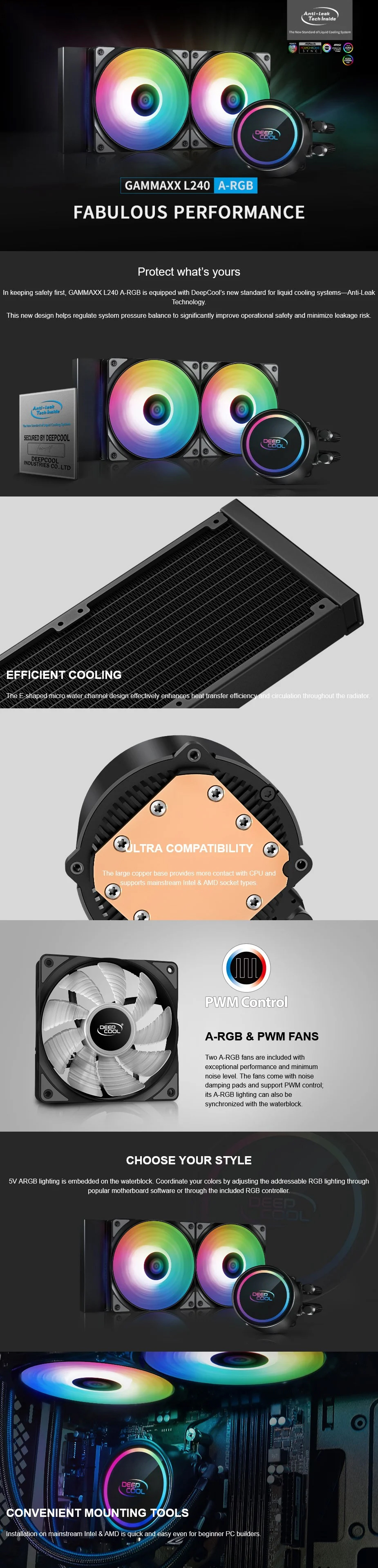 CPU-Cooling-Deepcool-Gammaxx-L240-ARGB-Liquid-CPU-Cooler-1