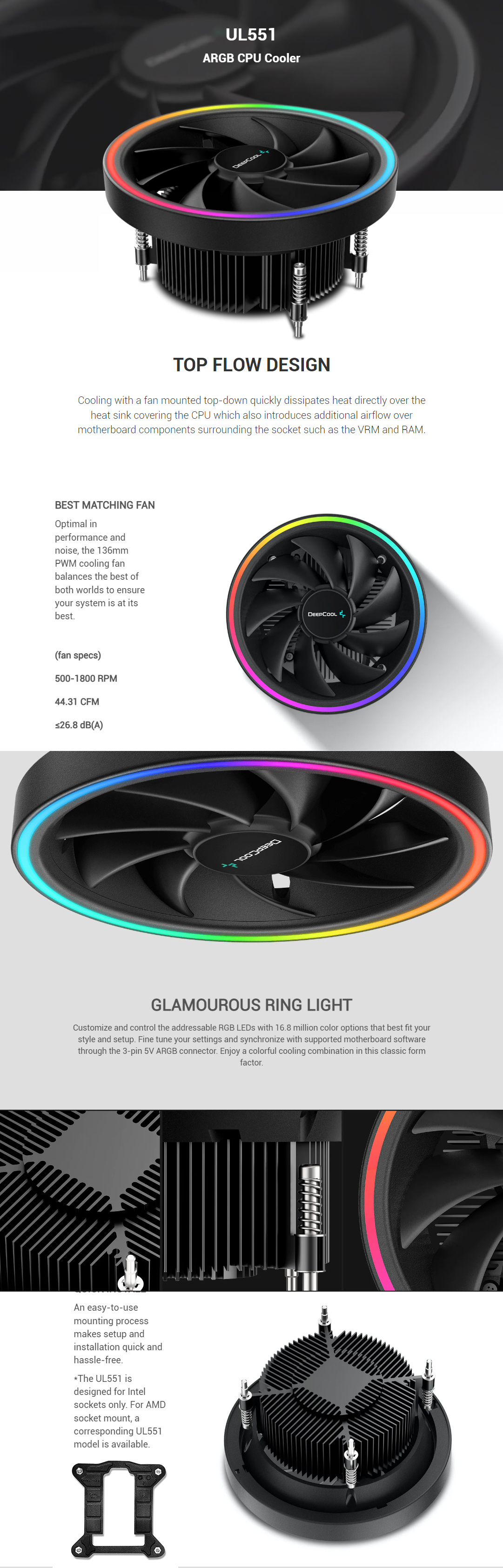 CPU-Cooling-Deepcool-UL551-ARGB-CPU-Cooler-1