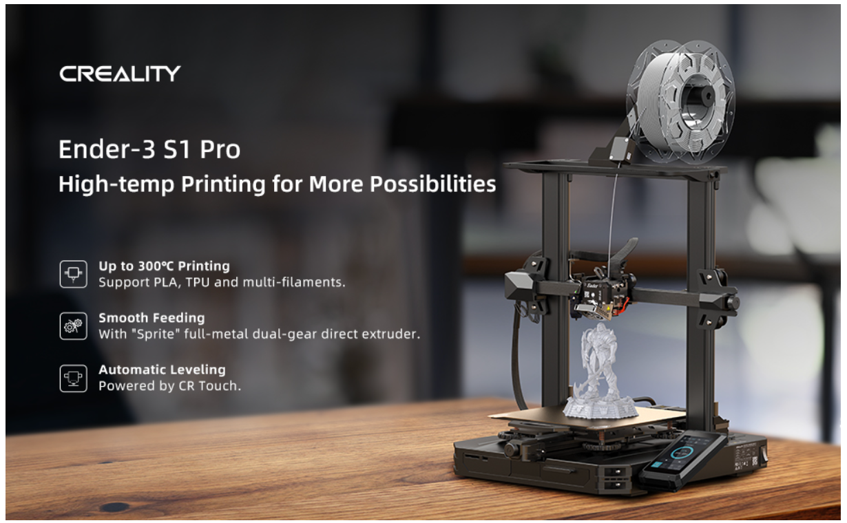 Creality Ender 3 S1 Pro 3D Printer with 300°C High-Temperature Nozzles,  Sprite Direct Extruder, CR Touch Auto Leveling, Removable PEI Sheet