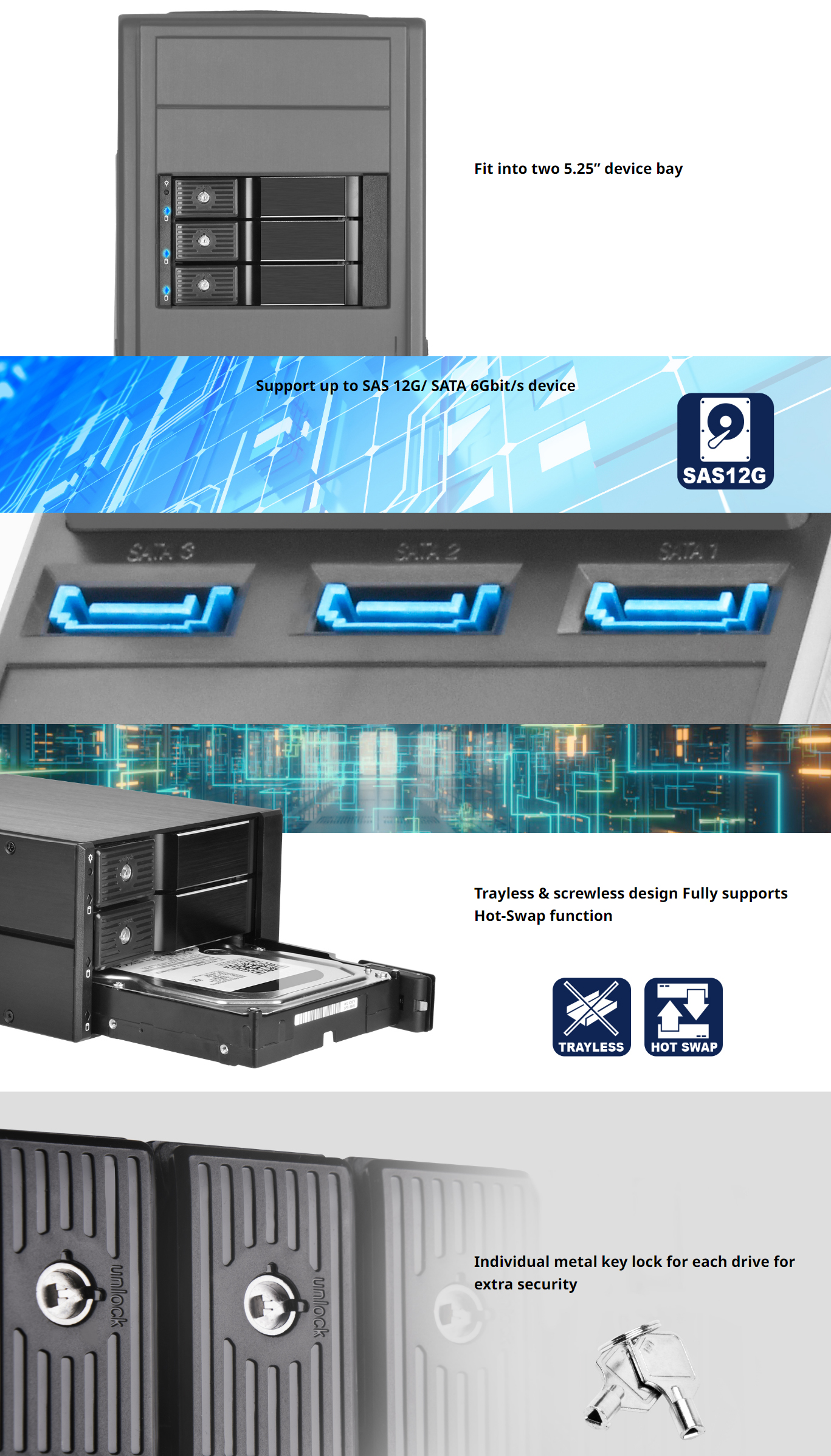 Enclosures-Docking-SilverStone-SST-FS303B-12G-Two-5-25in-Device-bay-to-3-3-5in-SAS-12G-SATA-6Gbit-s-Trayless-Hot-Swap-Cage-1