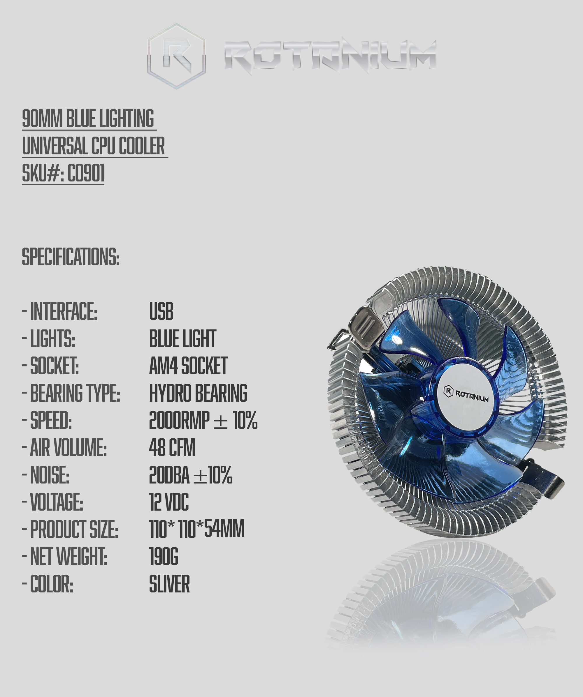 Fishing-Reels-Rotanium-CC0901-90mm-9cm-Blue-Lighting-Universal-CPU-Cooler-1