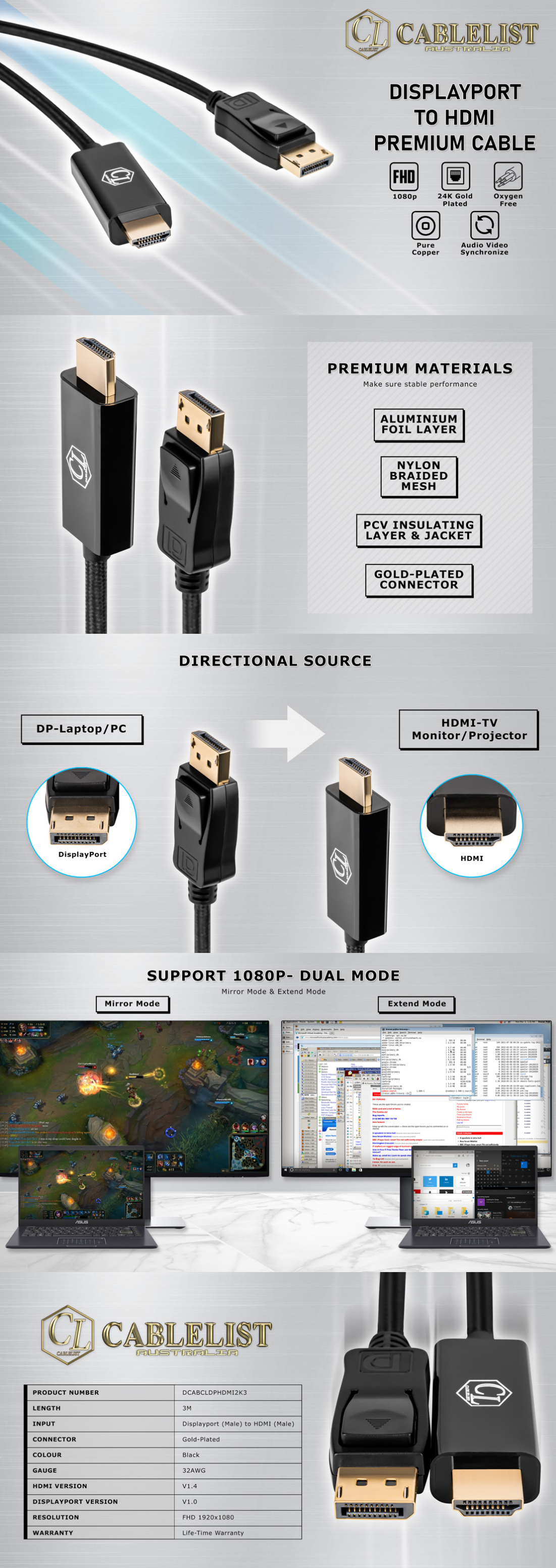 DisplayPort-Cables-Cablelist-2K-DisplayPort-Male-to-HDMI-Male-Cable-2m-2