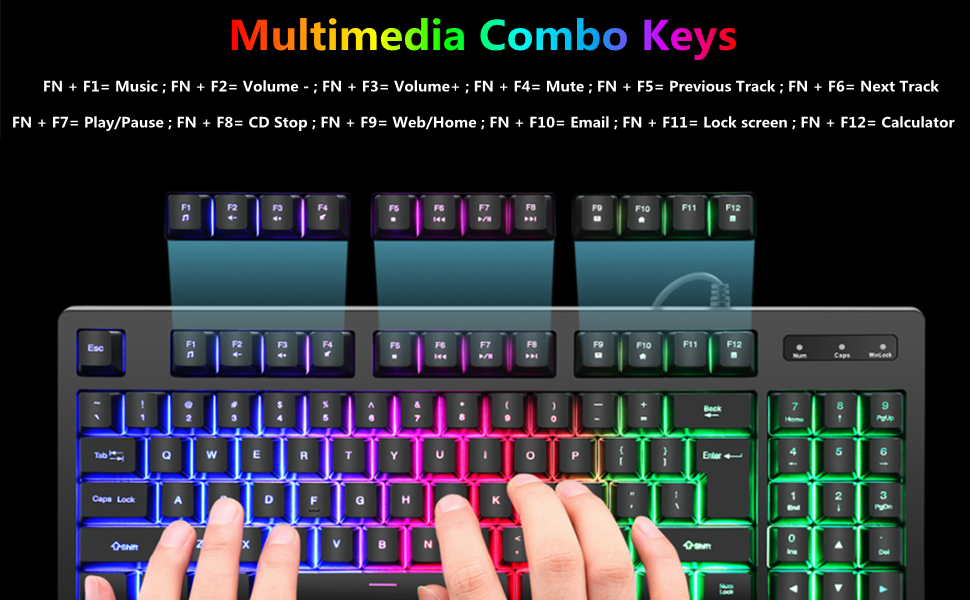 Y-FRUITFUL-Gaming-Keyboards-89-Key-Wired-Membrane-Keyboard-Rainbow-LED-Backlit-Mechanical-Feeling-Keyboard-Floating-Keycap-Design-Suitable-for-PC-15