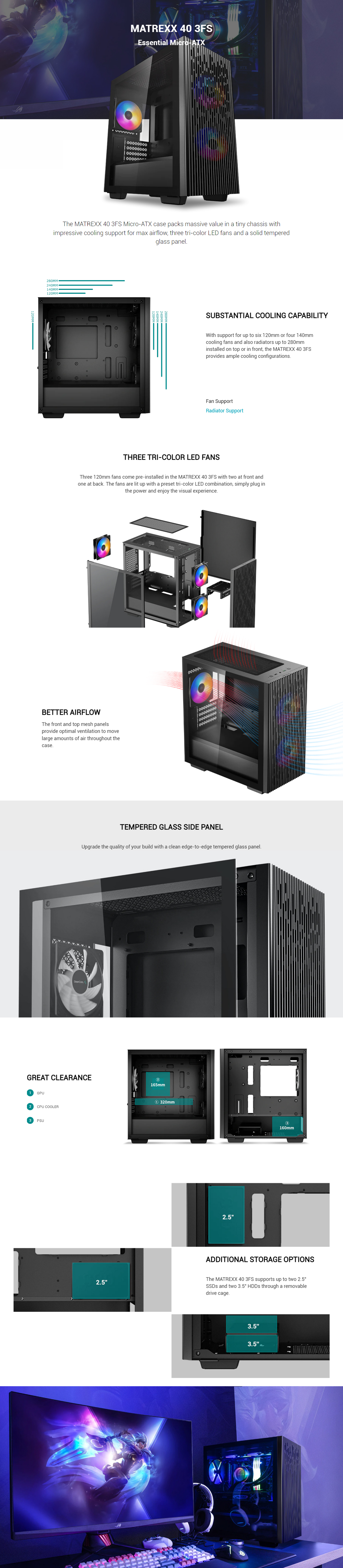 Deepcool Matrexx 40 LED RGB Fans Tempered Glass mATX Case (Matrexx 40 ...