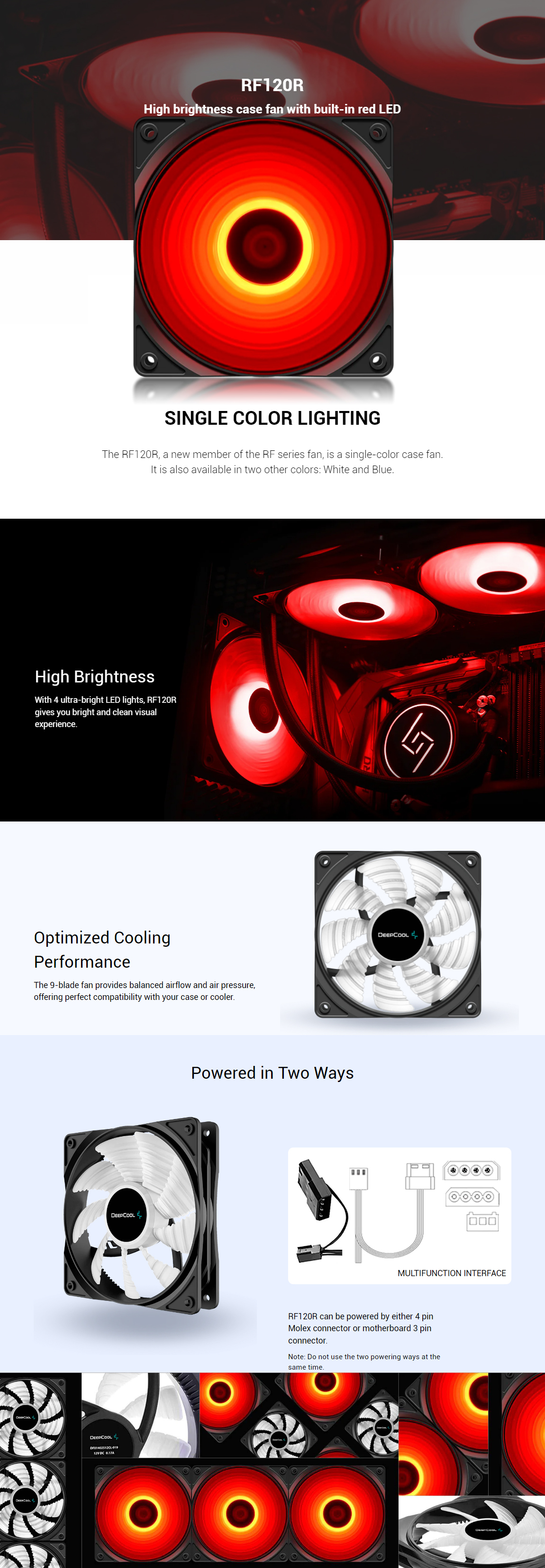 Deepcool RF120R Red LED 120mm High Brightness Case Fan (DP-FLED-RF120 ...