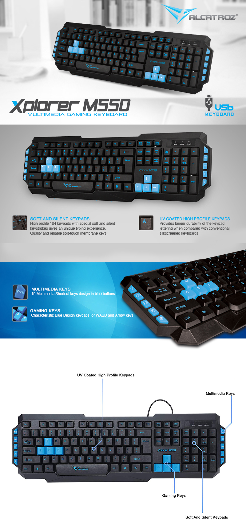 Keyboards-ALCATROZ-Xplorer-M550-Wired-Gaming-Keyboard-Black-Blue-2