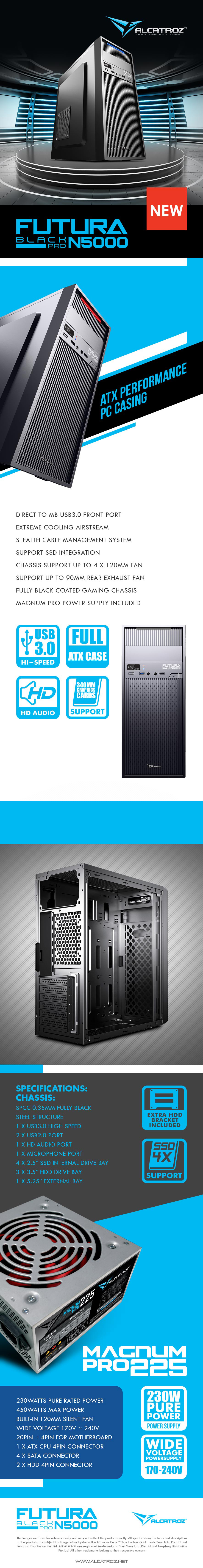 Cases-Alcatroz-Futura-N5000-Pro-Mid-Tower-ATX-Case-with-230W-PSU-Black-Blue-2
