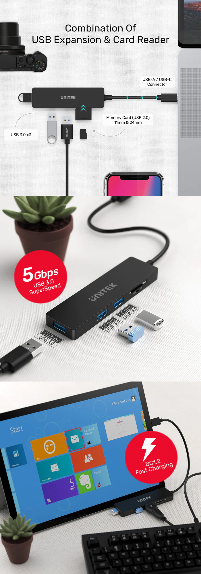 USB-Hubs-Unitek-5-In-1-USB-C-Hub-3-x-USB3-0-2-x-Card-Reader-2