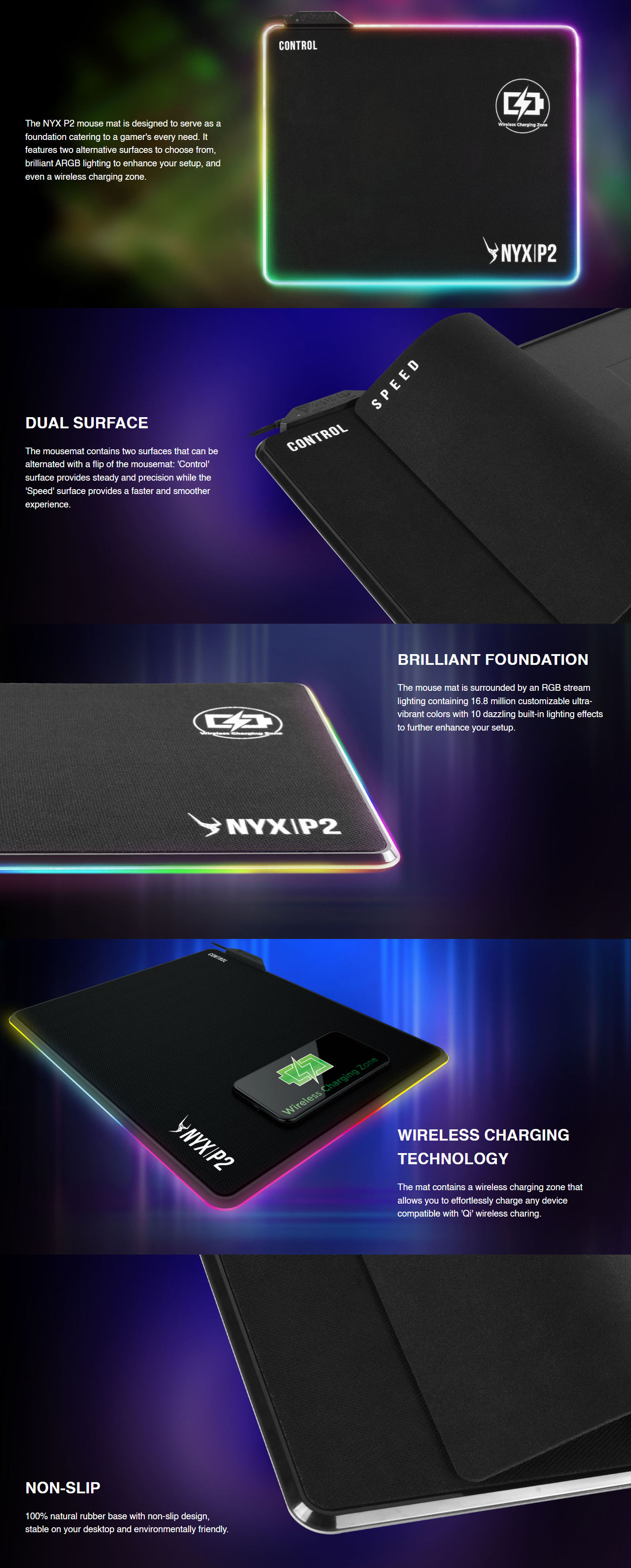 Gamdias Nyx P2 Qi Wireless Charging Rgb Mouse Pad - Msy.com.au