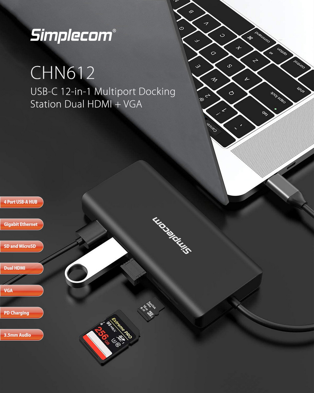 Laptop-Accessories-Simplecom-CHN612-USB-C-12-in-1-Multiport-Docking-Station-2xHDMI-VGA-Triple-Display-Gigabit-LAN-2