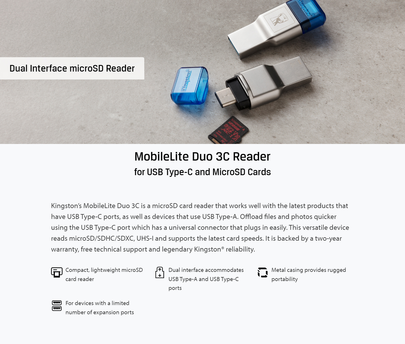 Kingston MobileLite Duo 3C microSD Memory Card Reader
