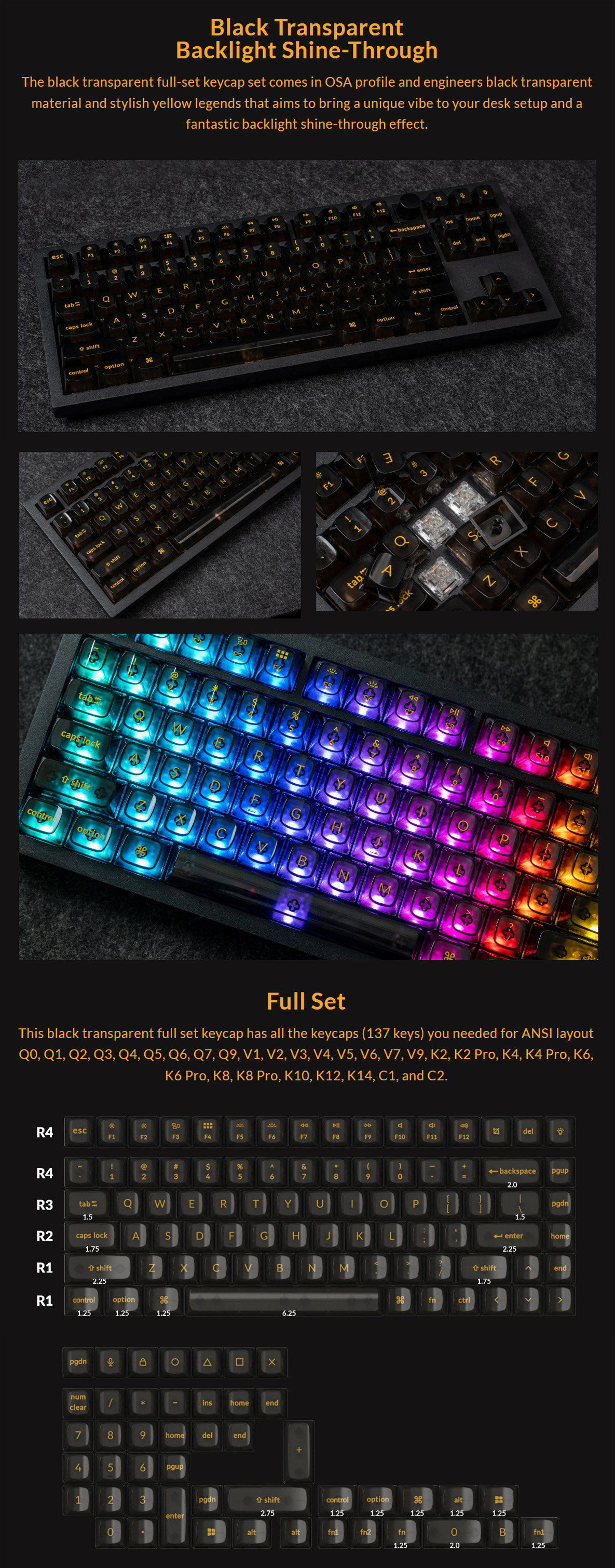 Keychron Black Transparent OSA Full 137 Keys Keycap Set