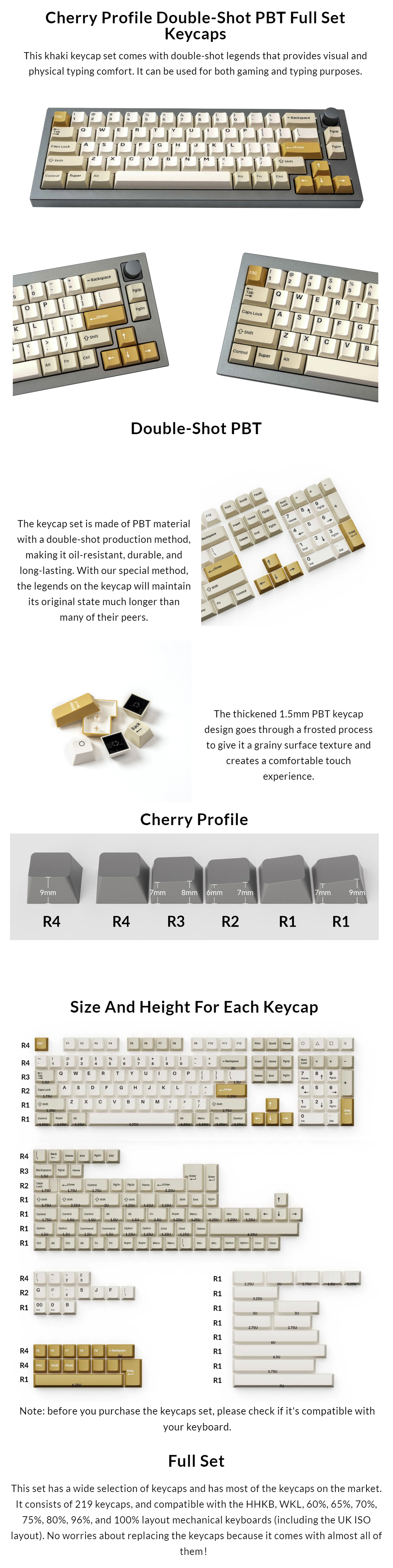 Keychron Cherry Profile Double-Shot PBT Full Set Keycaps - Camel ...
