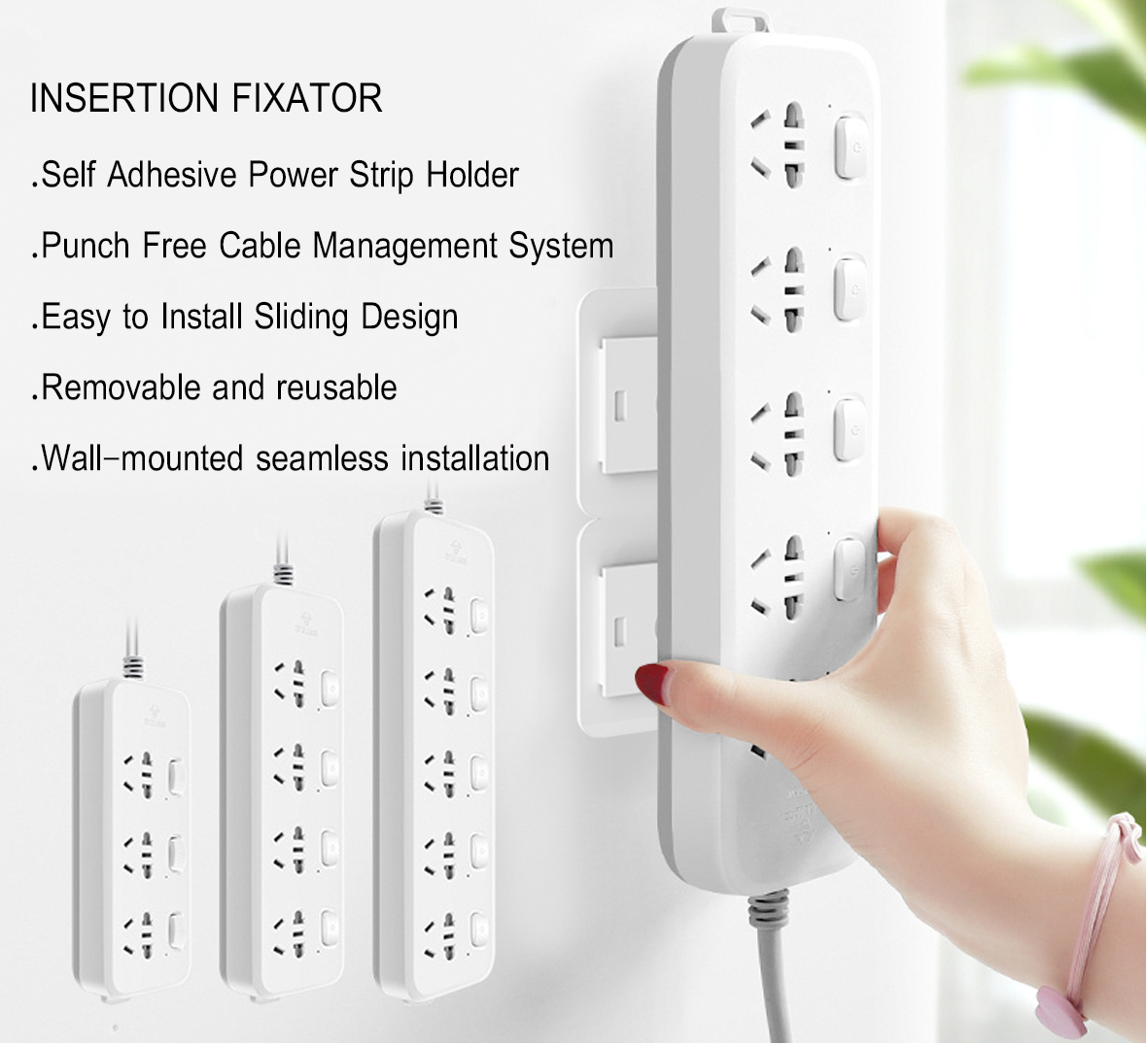 Powerboards-and-Adapters-Self-Adhesive-Power-Strip-Holder-No-Drill-Extension-Block-Wall-Mount-Fixator-Easy-to-Install-Sliding-Design-Attaches-to-Wood-Plastic-Metal-Ceramic-18