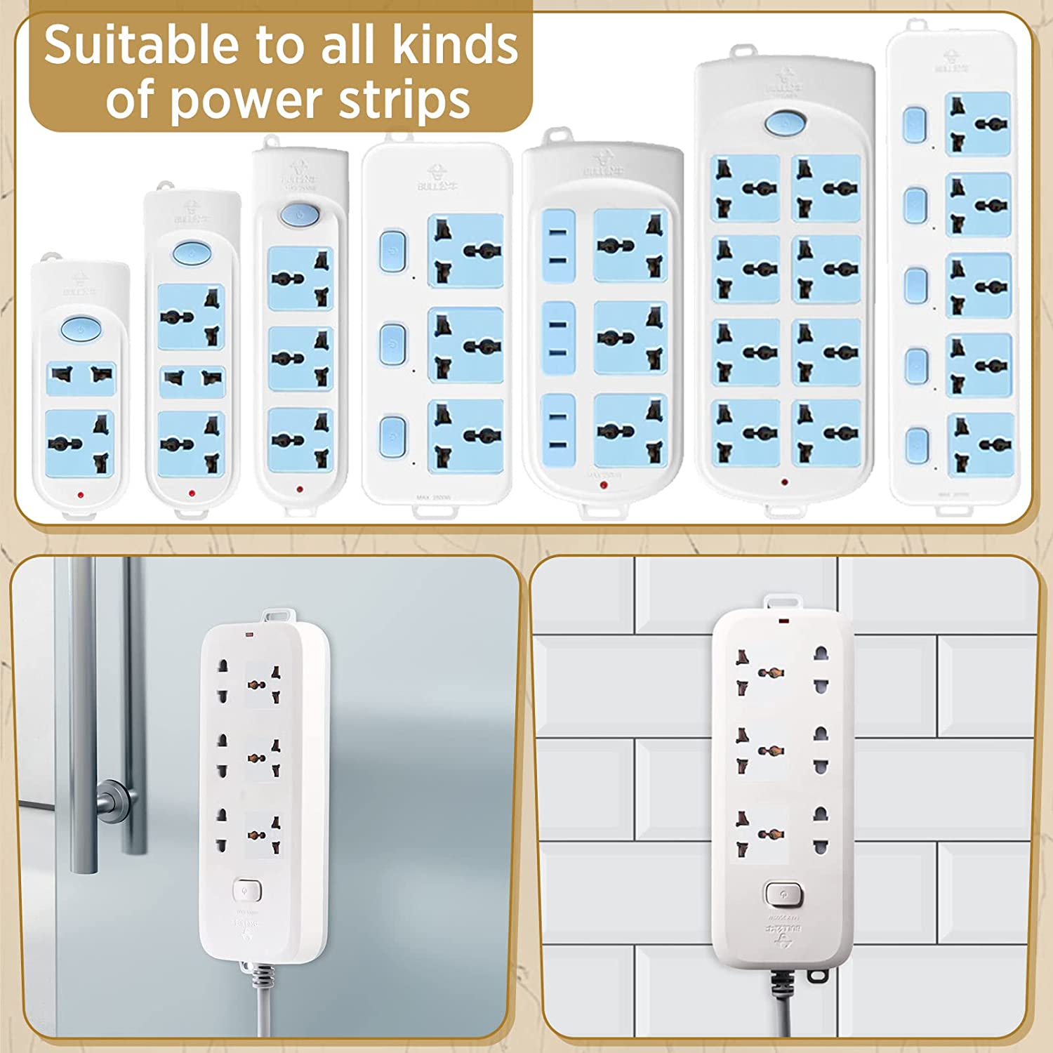 3-Pack Self-Adhesive Power Strip Holder – No Drill Wall Mount, Cable Management For Home & Office