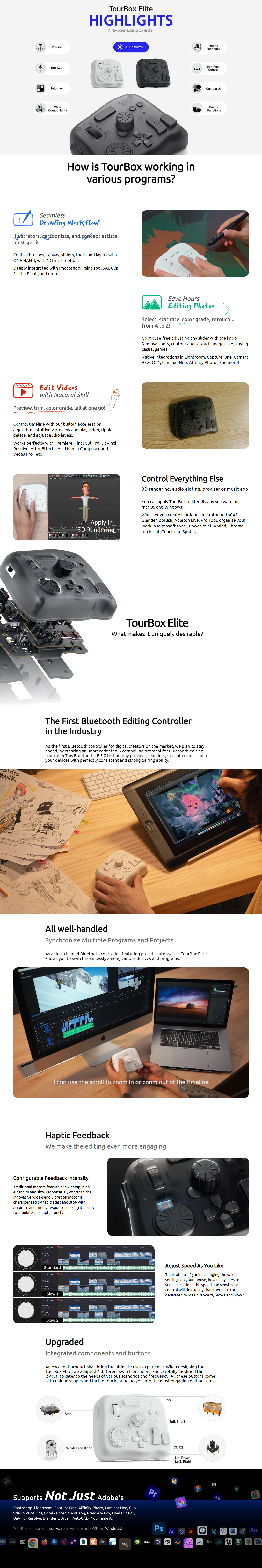 Tourbox Elite Photo and Video Editing Console Bluetooth Wireless