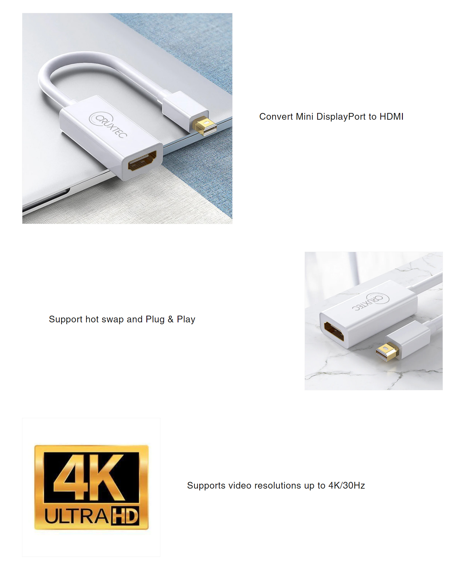 DisplayPort-Cables-Cruxtec-Mini-DisplayPort-Male-to-HDMI-Female-White-Cable-Adapter-20cm-1