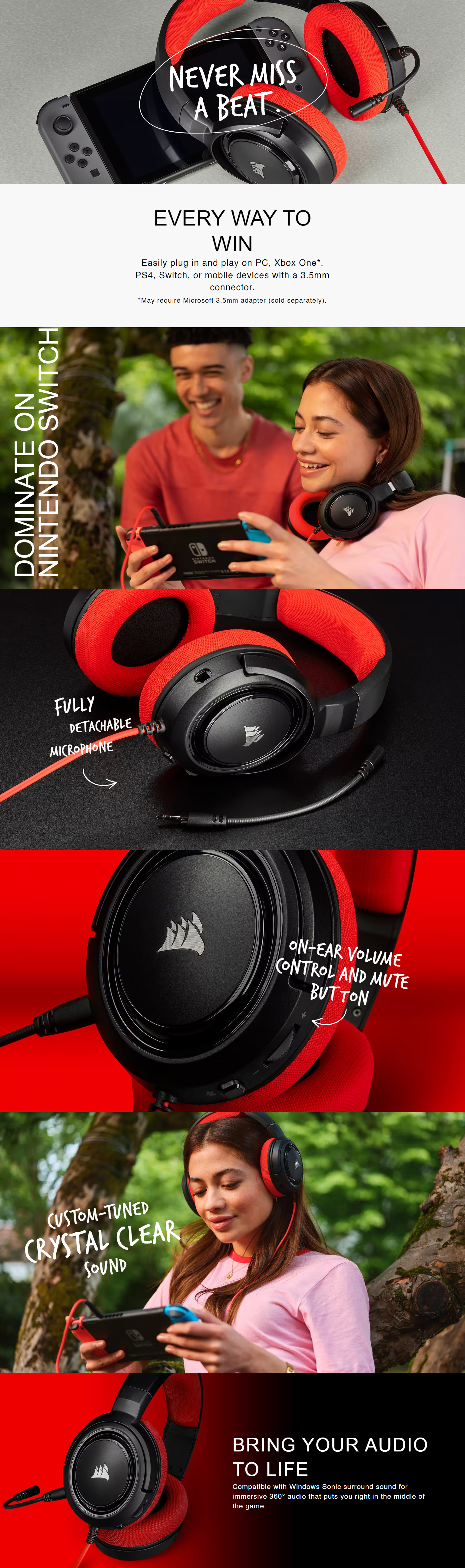 Corsair HS35 Gaming Headset Red CA 9011198 AP msy .au