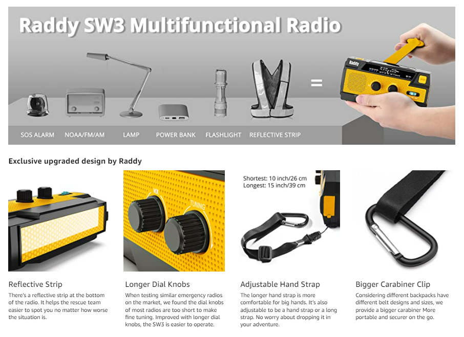 Emergency Hand Crank Radio - AM/FM/NOAA Weather Radio With Flashlight & USB Power Bank