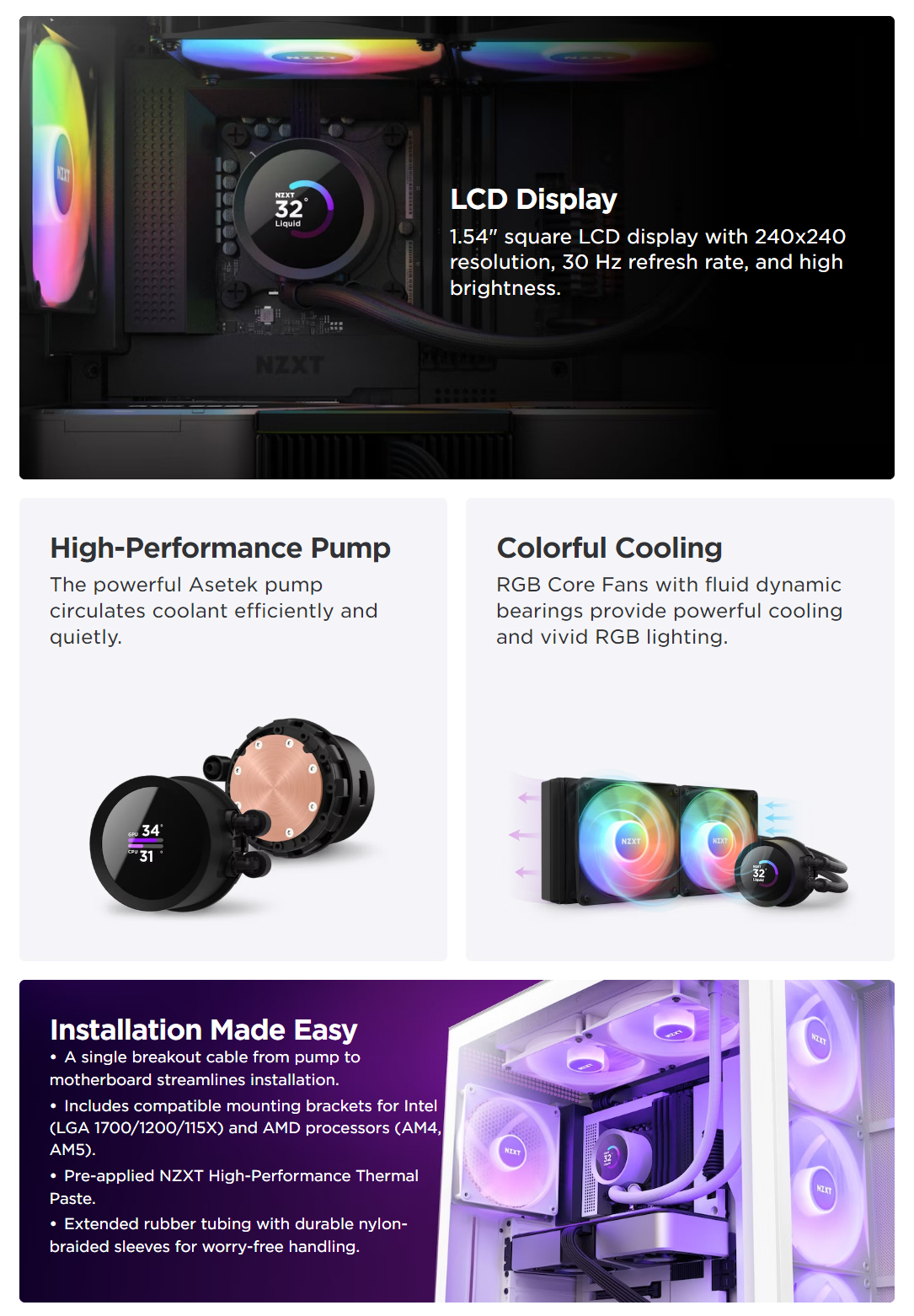 CPU-Cooling-NZXT-Kraken-240-RGB-240mm-AIO-Liquid-Cooler-with-LCD-Display-Black-1