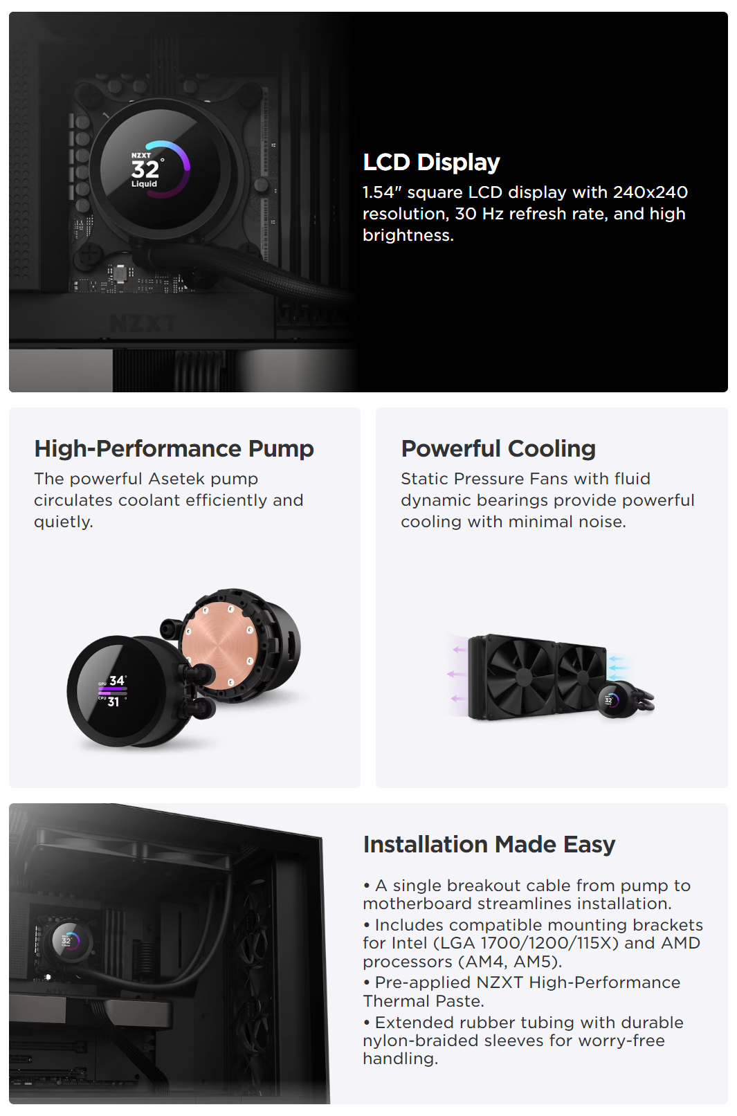 CPU-Cooling-NZXT-Kraken-280-280mm-AIO-Liquid-Cooler-with-LCD-Display-Black-1