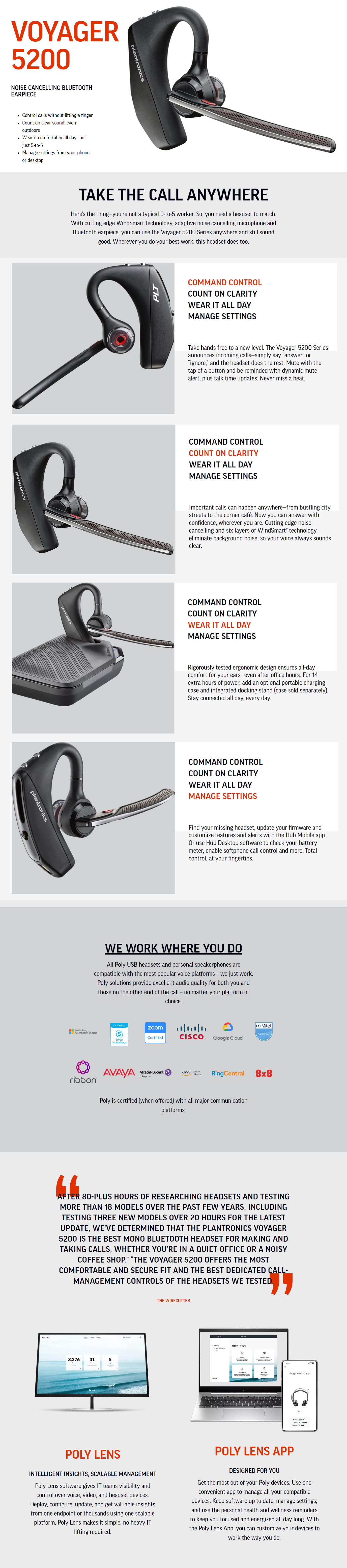 thumbnail image 2 of Plantronics Voyager 5200 UC Bluetooth Headset – Ear-Hook, Noise Cancelling, Tested Used 2 of 3
