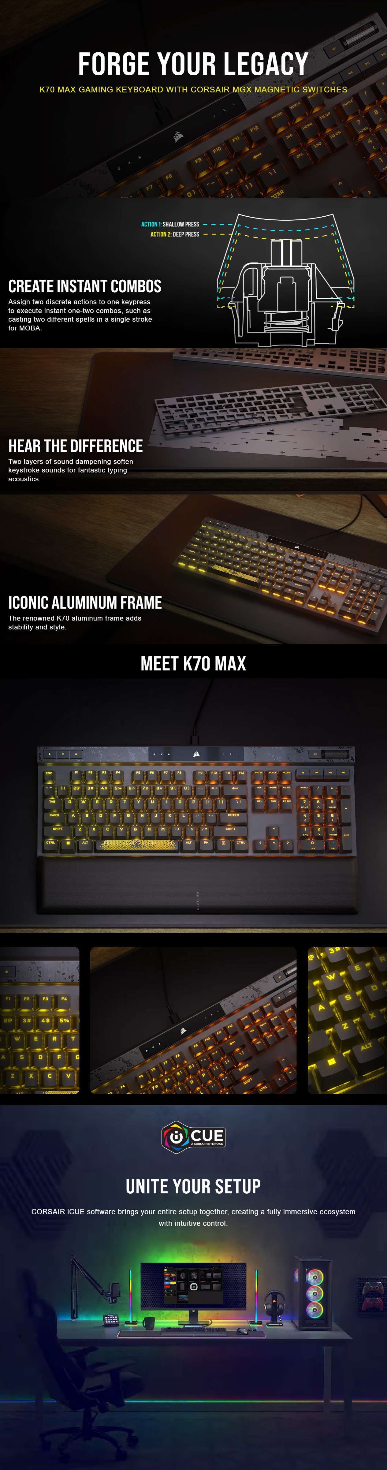 Corsair K70 Max RGB Mechanical Gaming Keyboard MGX White Switch - Steel ...