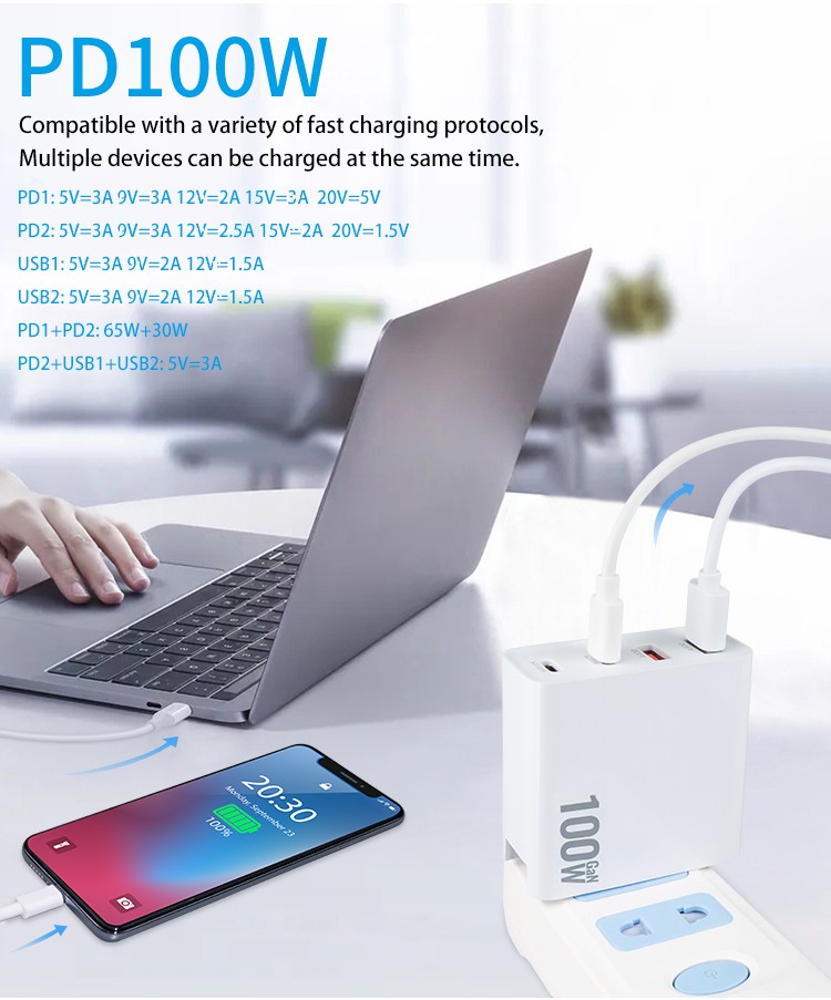 Phones-Accessories-MOREJOY-100W-GaN-USB-C-USD-A-Fast-A-Fast-Charger-Wall-Adapter-AU-Plug-C-port-Max-100W-A-port-Max-18W-Compatible-with-Smart-Phones-Iphone-Ipad-Laptop-12