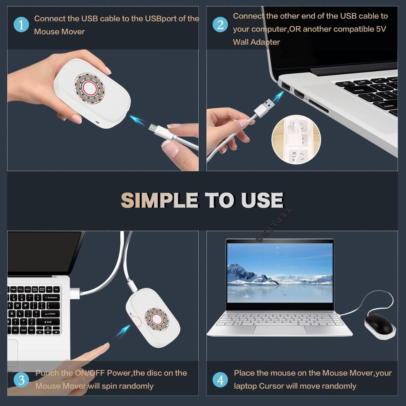 Mouse Jiggler ,Computer Mouse Mover with Button, Laptop,Driver-Free Keeps  Awake