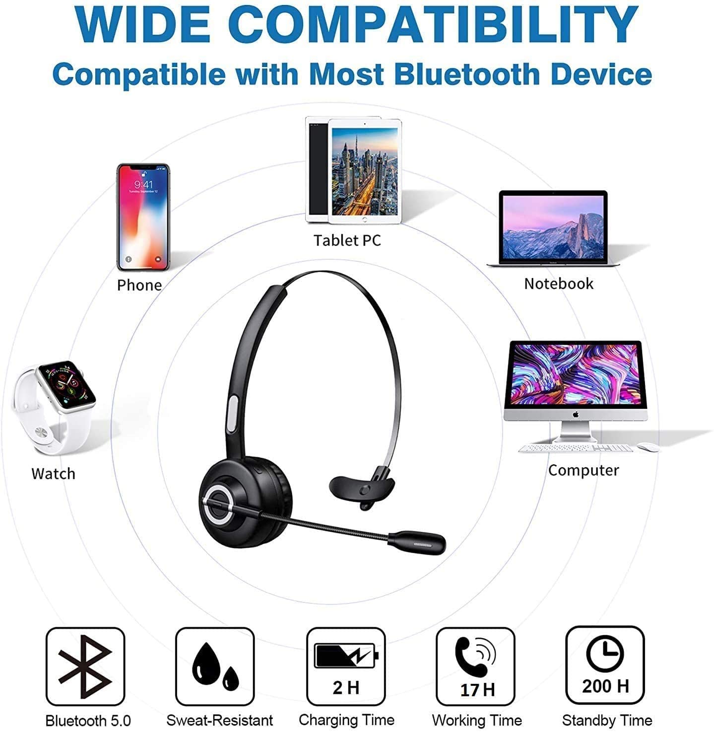 Headphones-Trucker-Bluetooth-Headset-V5-0-Bluetooth-Headset-with-Microphone-Noise-Canceling-18hr-Talktime-Wireless-Headset-with-Standing-Dock-Car-Bluetooth-17