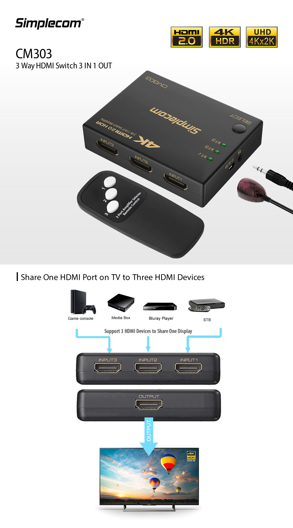 Audio-Cables-Simplecom-CM303-Ultra-HD-3-Way-HDMI-Switch-3-in-1-OUT-Splitter-4K-60Hz-1