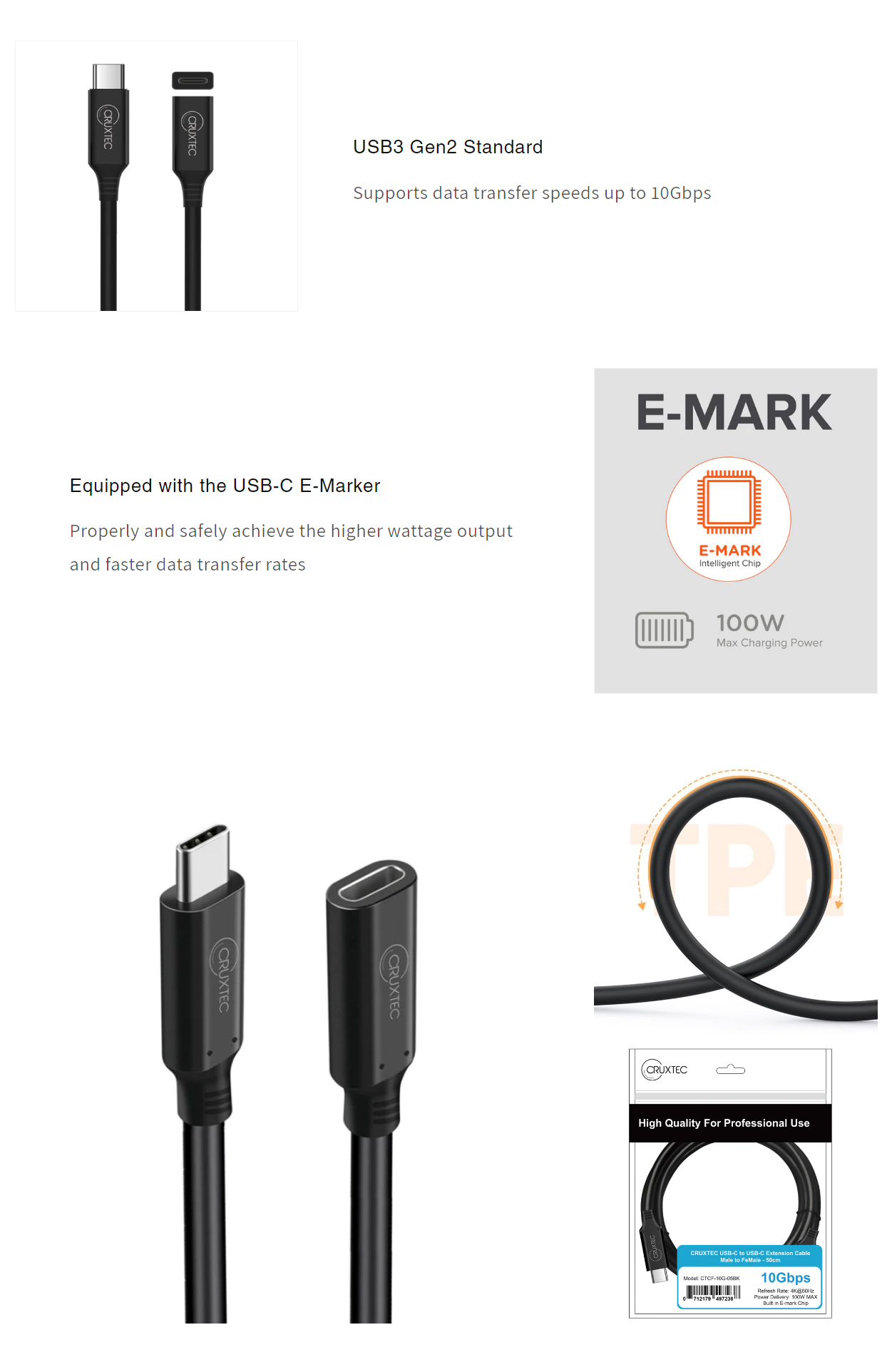 USB-Cables-Cruxtec-CTCF-10G-05BK-USB-C-Male-to-USB-C-Female-Extension-Cable-50cm-2