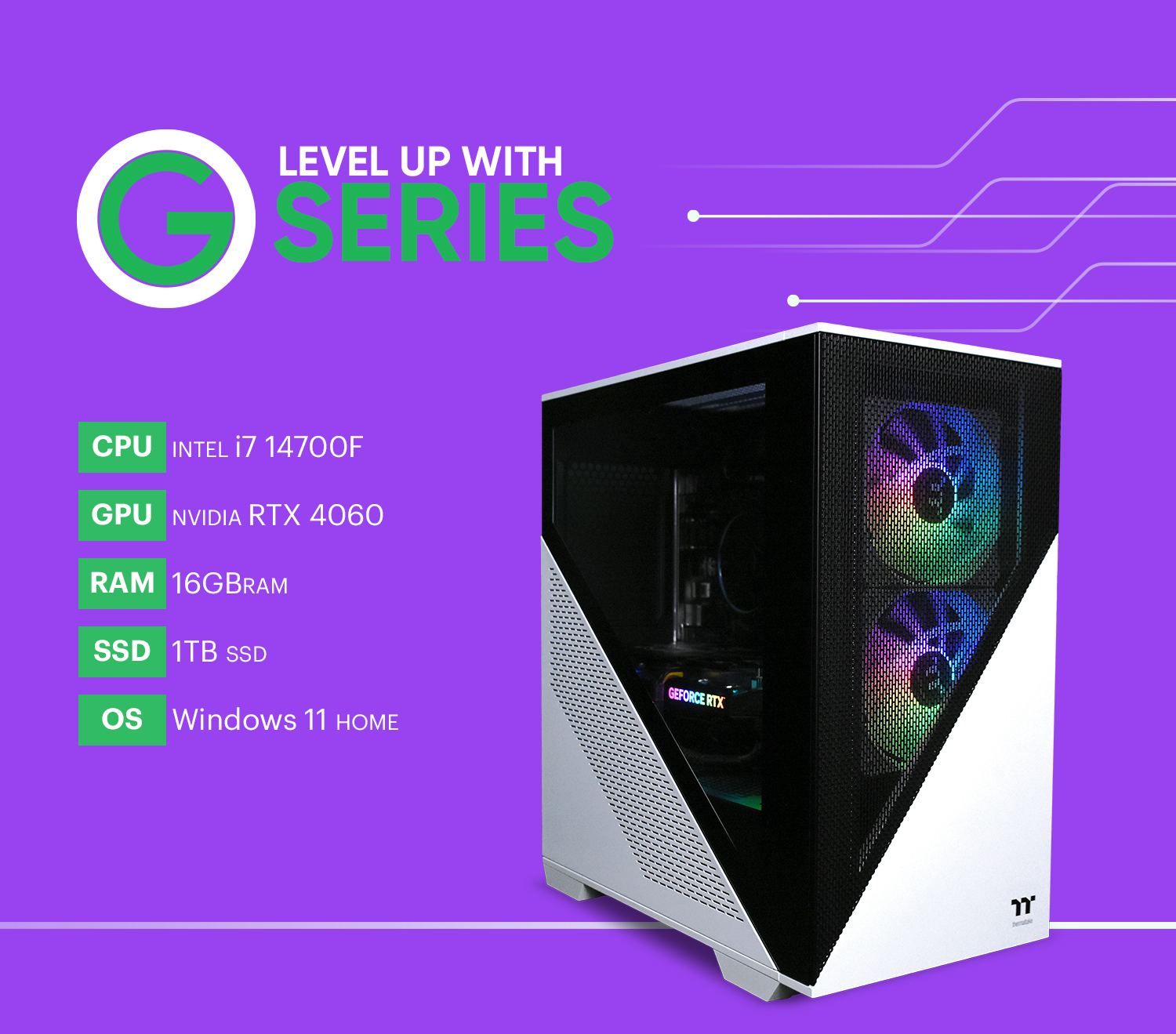 G7 Core Intel i7 14700F GeForce RTX 4060 Gaming PC - White 56324 