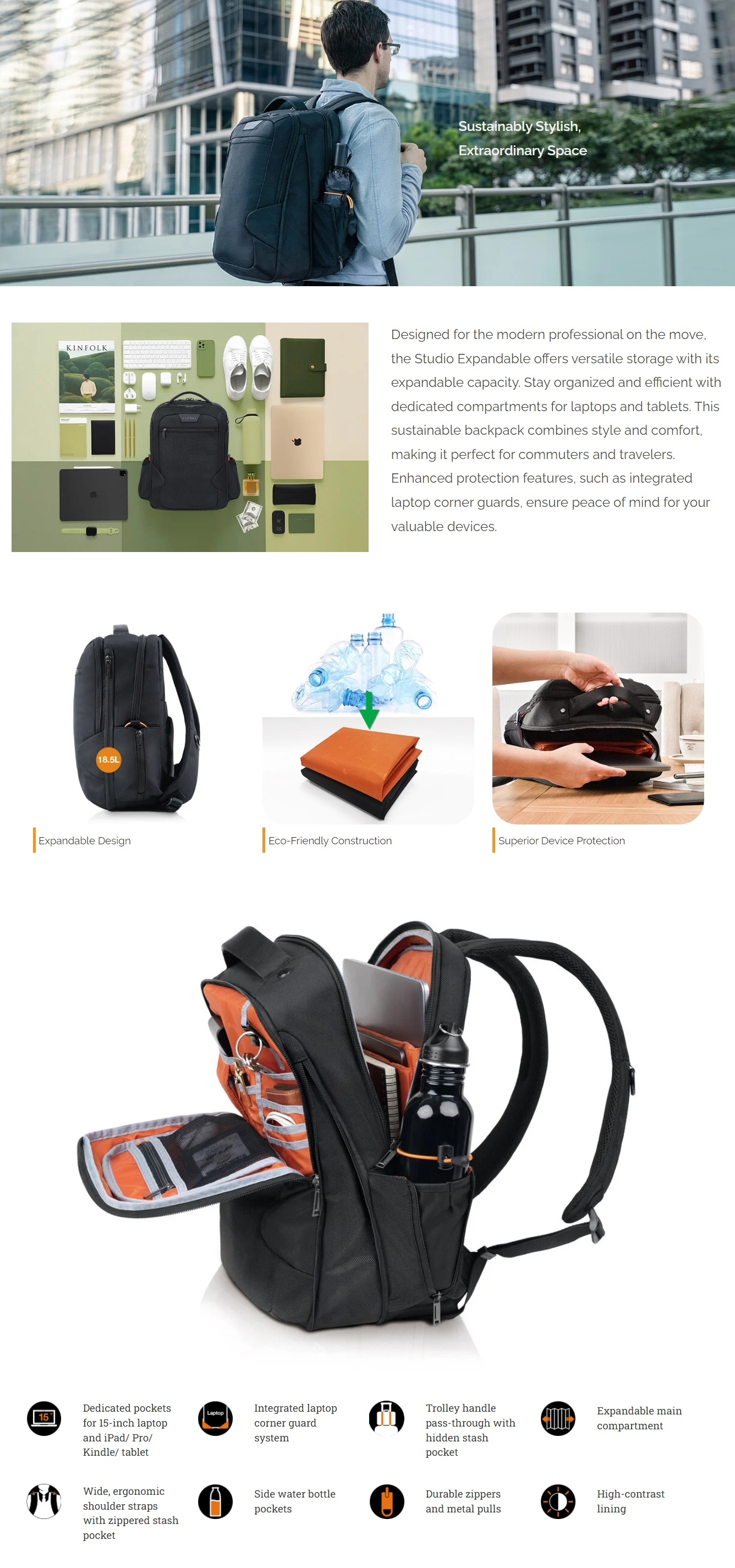 Expandable laptop backpack best sale